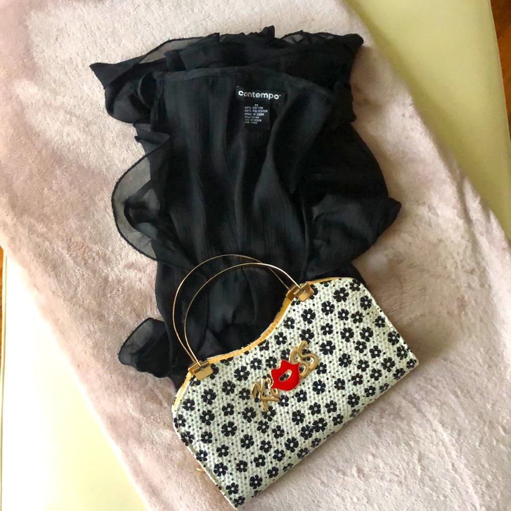 Black ruffled shirt...COMES WITH CLUTCH!!!